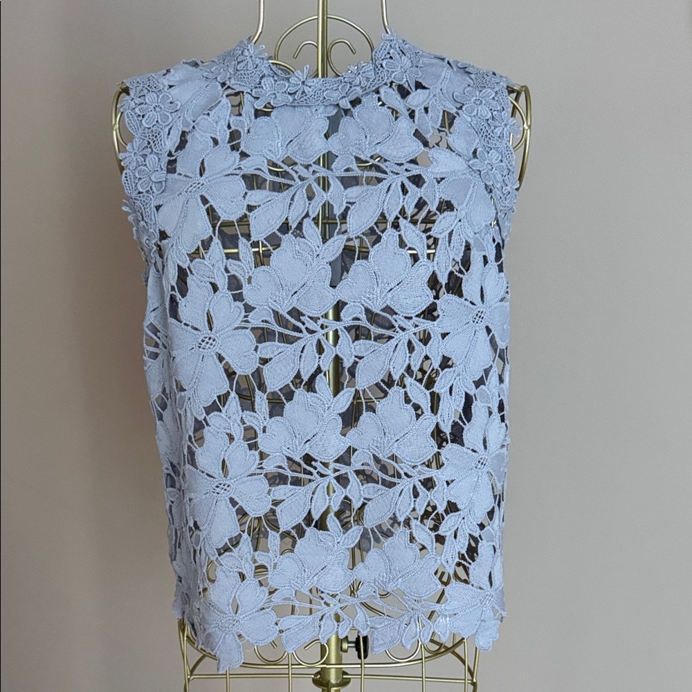 Elegant Blue Lace Sleeveless Top